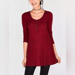 BDG Urban Outfitters Cosy Maroon Henley Long-Sleeve Mini Dress size medium